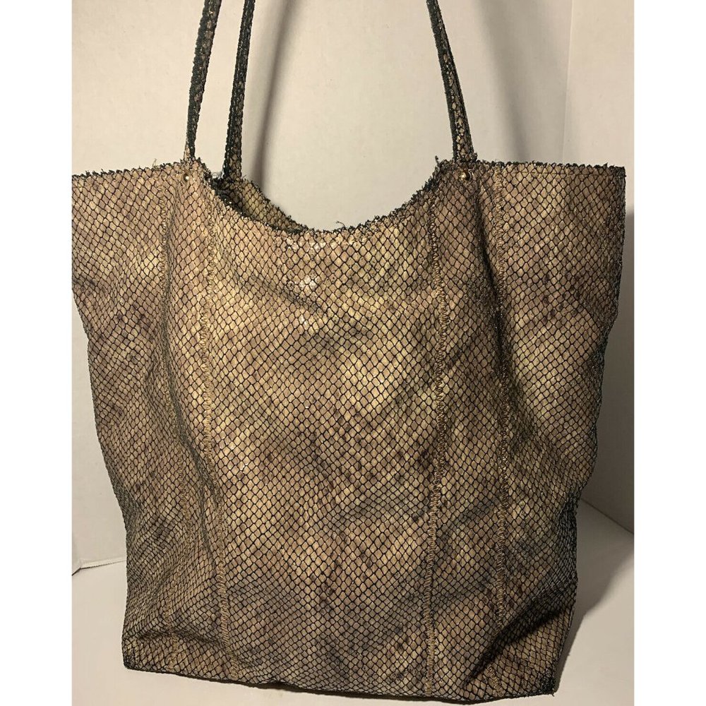 Sondra Roberts Squared Tote Satchel Purse Brown Snakeskin RARE Medium Size 14x14